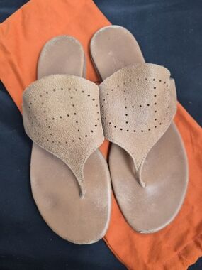 Hermes Hera Flat Sandals Natural Suede Leather Perforated H Logo